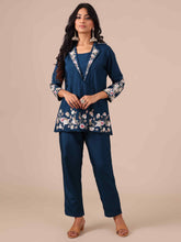 Peacock Blue Silk Co-ord Set With Cutdana, Sequins and Beads Work - House of Surya